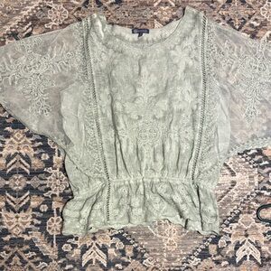 Democracy Elegant Lace Embroidered Top - Sage Green